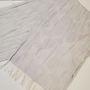 Coach Long Scarf Light grey Cream Subtle C Pattern Cream Tassels Neutral Wrap